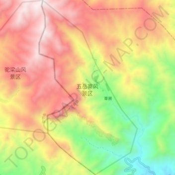 Mappa topografica 五岳寨风景区, altitudine, rilievo
