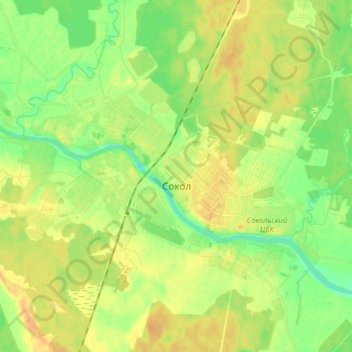 Mappa topografica Sokol, altitudine, rilievo