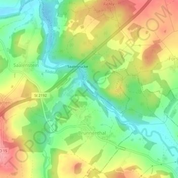 Mappa topografica Saale, altitudine, rilievo