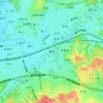 Mappa topografica Aoi Park, altitudine, rilievo