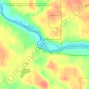 Mappa topografica Menominee River, altitudine, rilievo