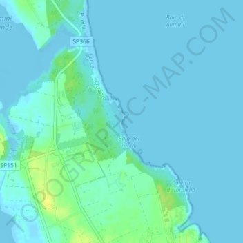 Mappa topografica Baia dei Turchi, altitudine, rilievo