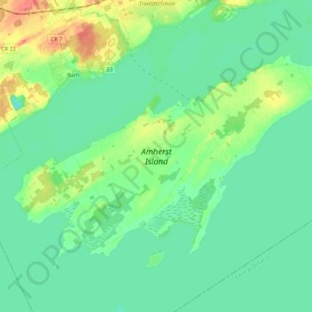 Mappa topografica Amherst Island, altitudine, rilievo