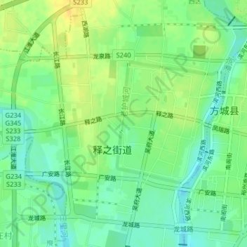Mappa topografica 老护城河, altitudine, rilievo