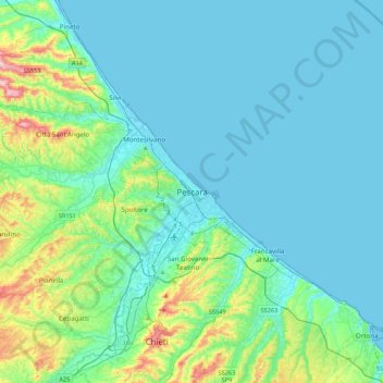 Mappa topografica Pescara, altitudine, rilievo