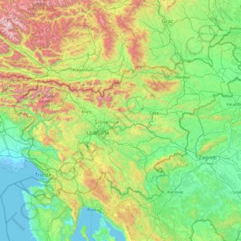 Mappa topografica Slovenia, altitudine, rilievo