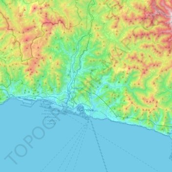 Mappa topografica Genova, altitudine, rilievo