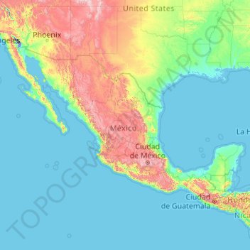Mappa topografica Messico, altitudine, rilievo