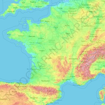 Mappa topografica Francia metropolitana, altitudine, rilievo