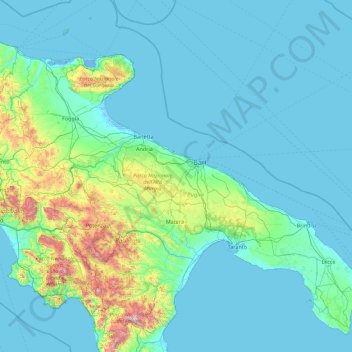 Mappa topografica Puglia, altitudine, rilievo
