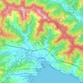 Mappa topografica Rapallo, altitudine, rilievo