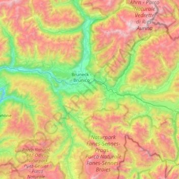Mappa topografica Val Pusteria, altitudine, rilievo